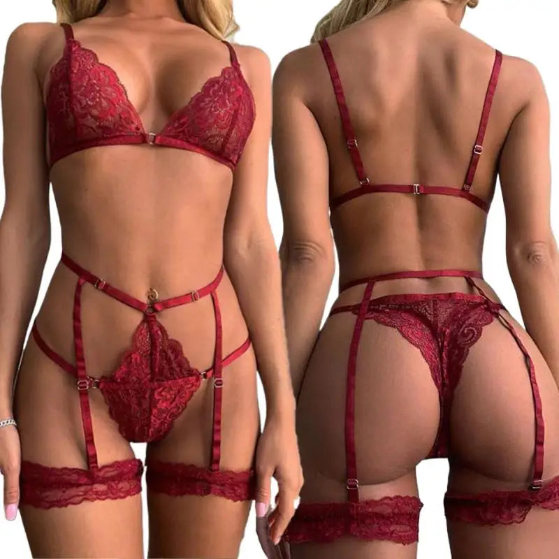 Wine Red Lace Garter Set