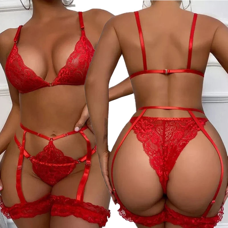 Wine Red Lace Garter Set