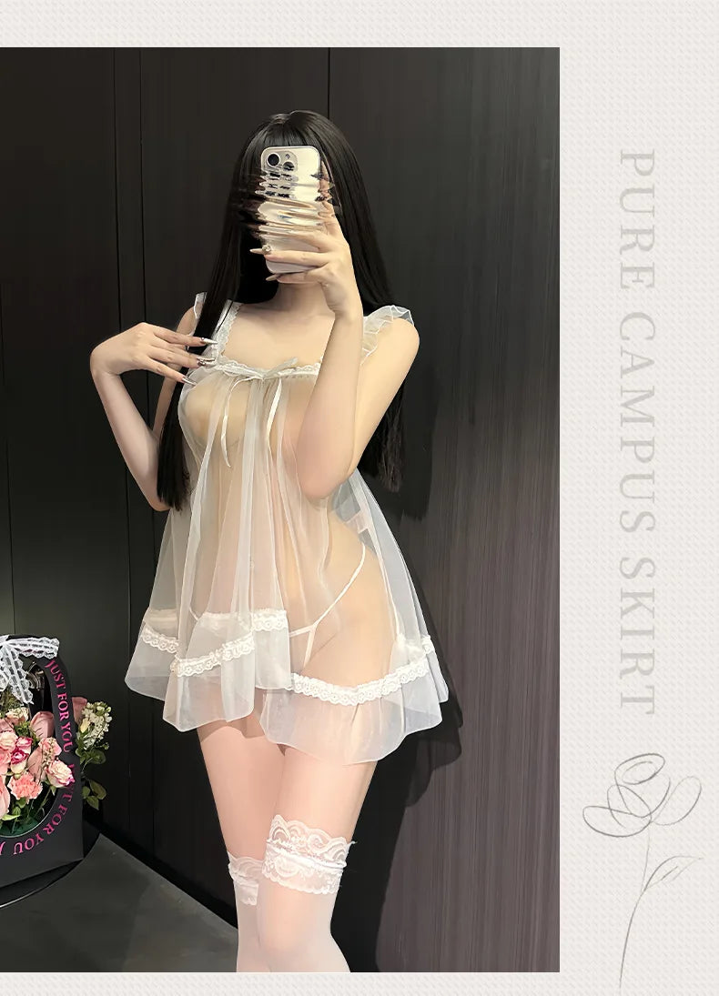 White Lace Mesh Mini Dress