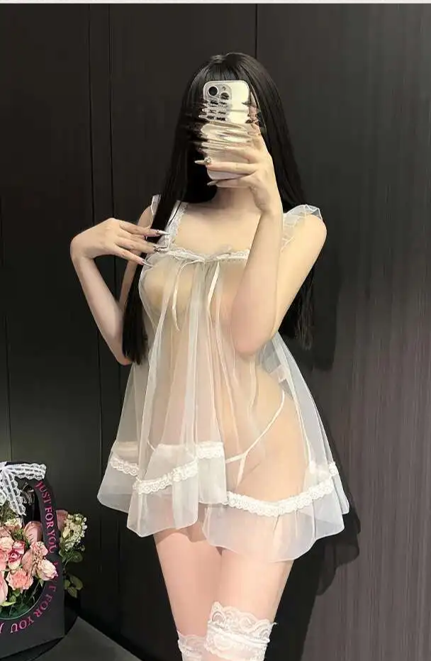 White Lace Mesh Mini Dress